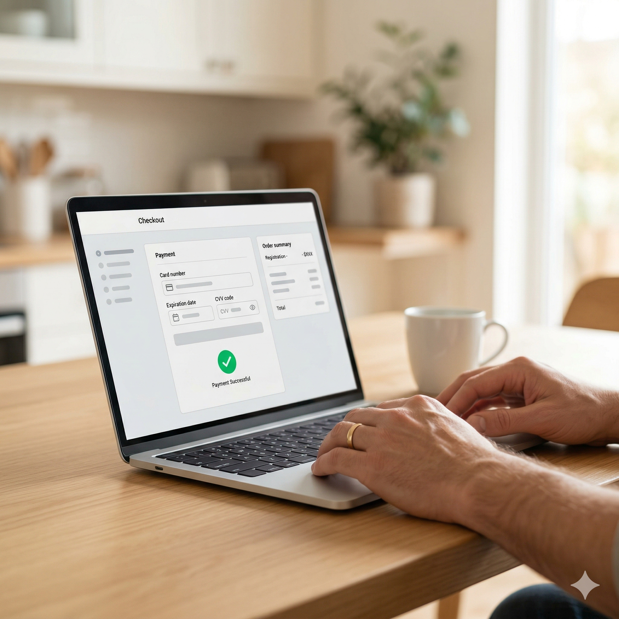 Family completing mobile payment