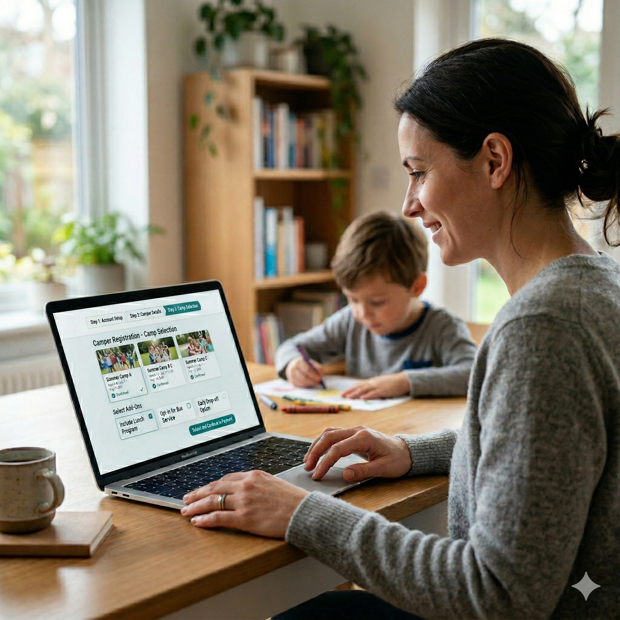 Family registering on mobile device